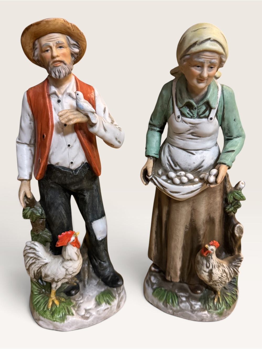 Vintage Homco Model 1434 "Old Farm Couple" Porcelain Figurine Pair - Picture 1 of 11
